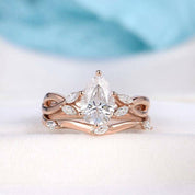 14K Rose Gold 1.5 Ct Pear Diamond Bridal Ring Set-Evani Naomi Jewelry