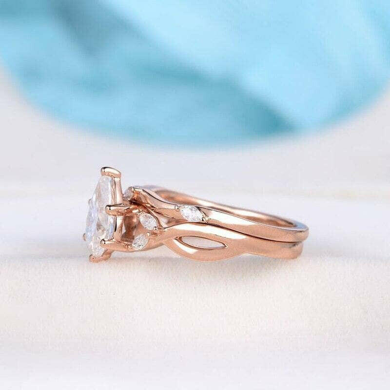 14K Rose Gold 1.5 Ct Pear Diamond Bridal Ring Set-Evani Naomi Jewelry