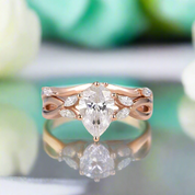 14K Rose Gold 1.5 Ct Pear Diamond Bridal Ring Set-Evani Naomi Jewelry
