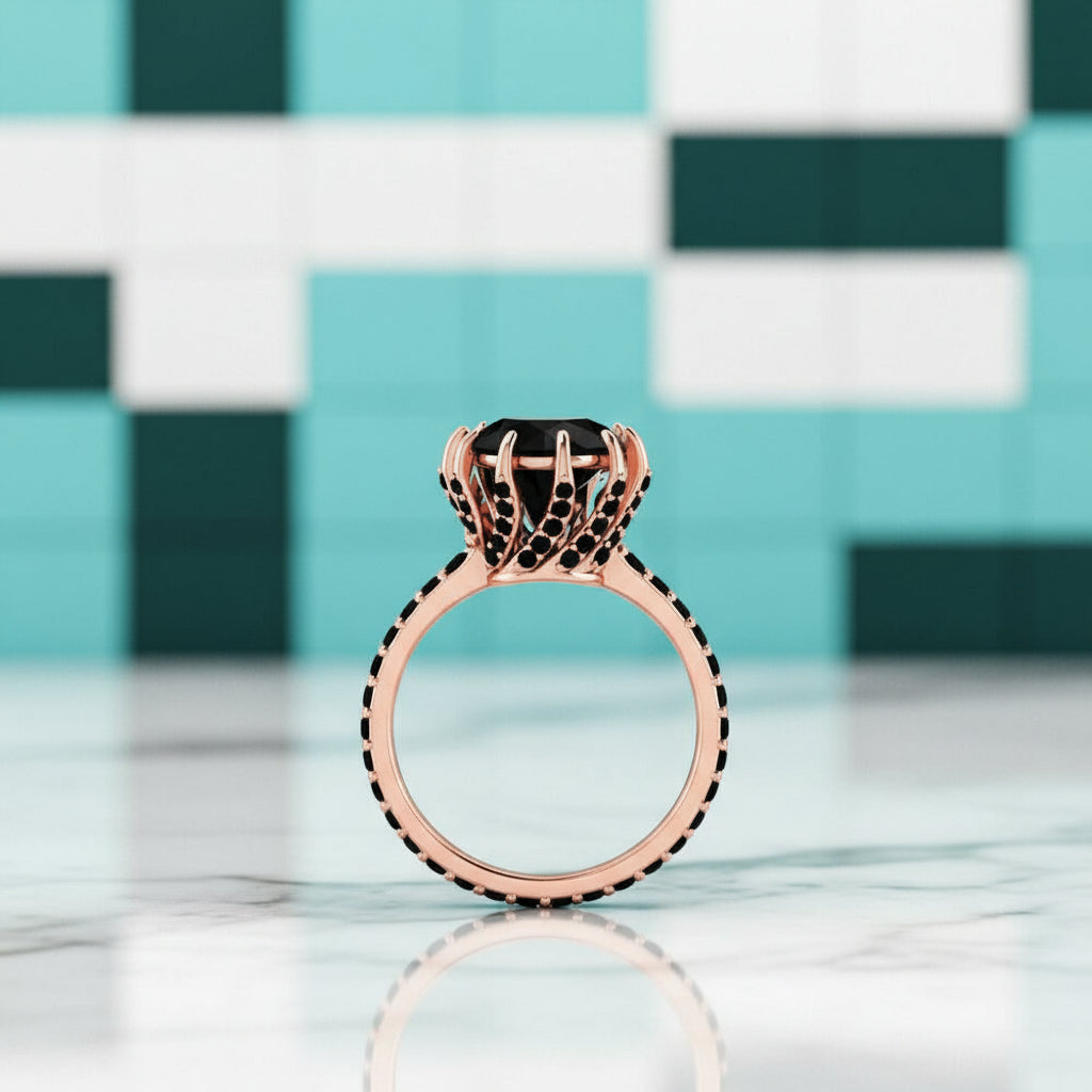 14K Rose Gold 2.0 Ct Round Black Diamond Engagement Ring-Evani Jewelry