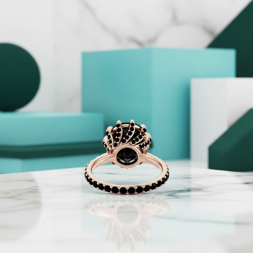 14K Rose Gold 2.0 Ct Round Black Diamond Engagement Ring-Evani Jewelry