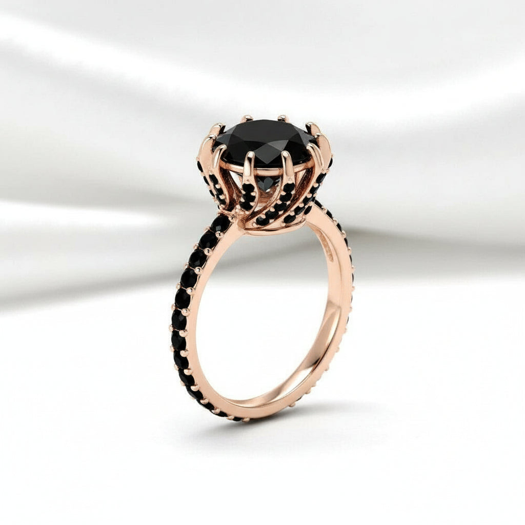 14K Rose Gold 2.0 Ct Round Black Diamond Engagement Ring-Evani Jewelry
