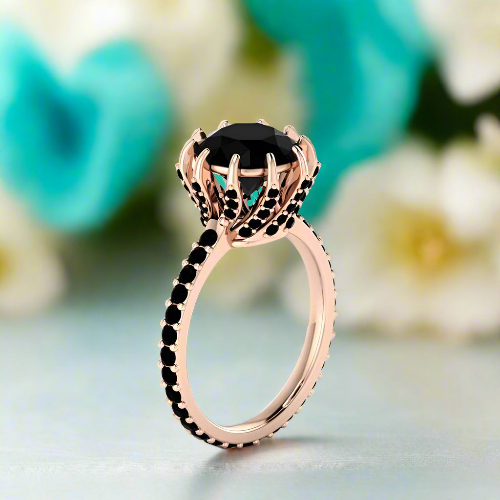 14K Rose Gold 2.0 Ct Round Black Diamond Engagement Ring-Evani Naomi Jewelry