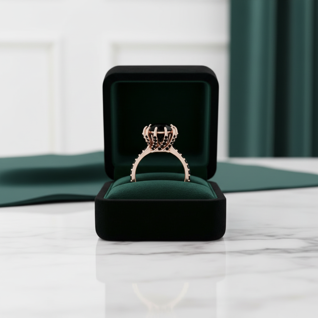 14K Rose Gold 2.0 Ct Round Black Diamond Option Engagement Ring - Evani Naomi Jewelry