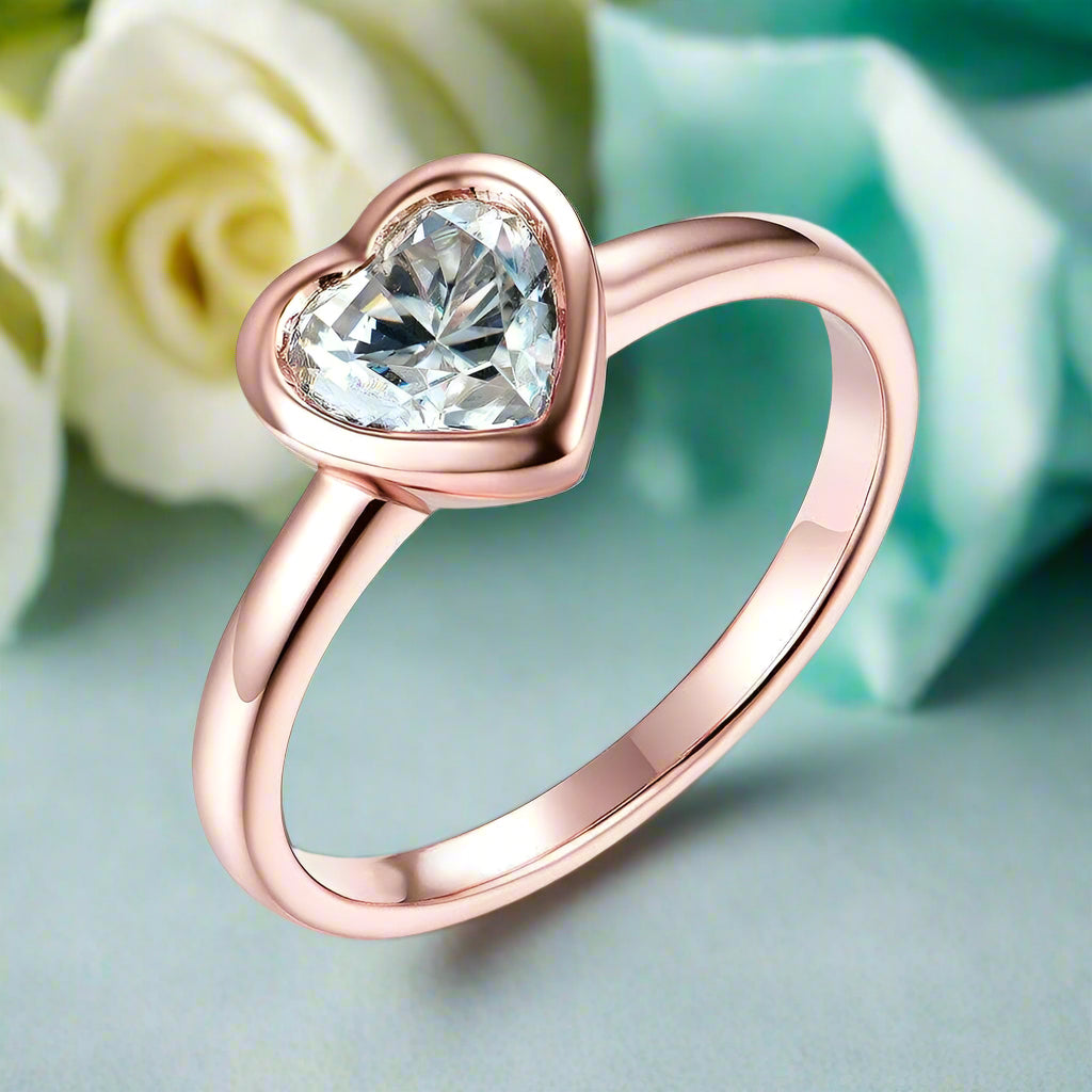 14k Rose Gold Heart Diamond Promise Ring-Evani Jewelry