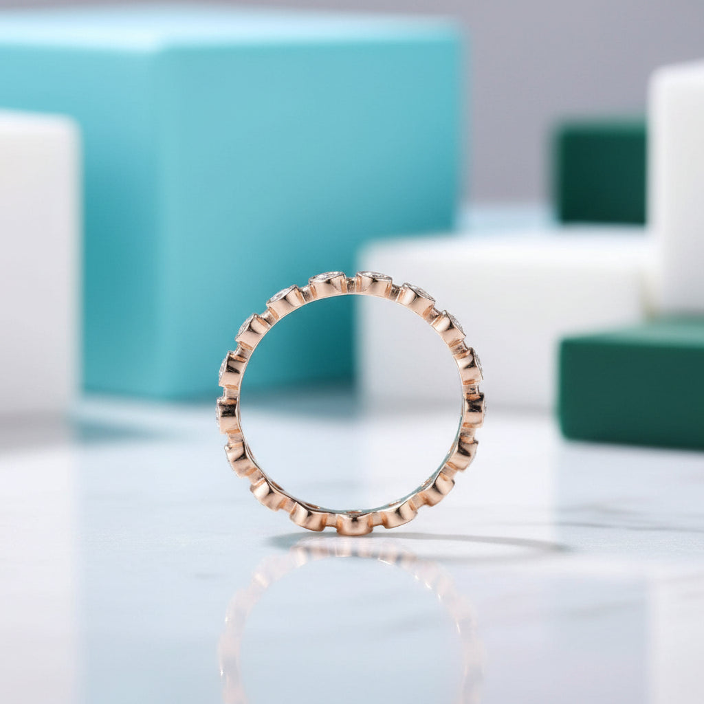 14K Rose Gold Round Diamond Eternity Wedding Band-Evani Jewelry