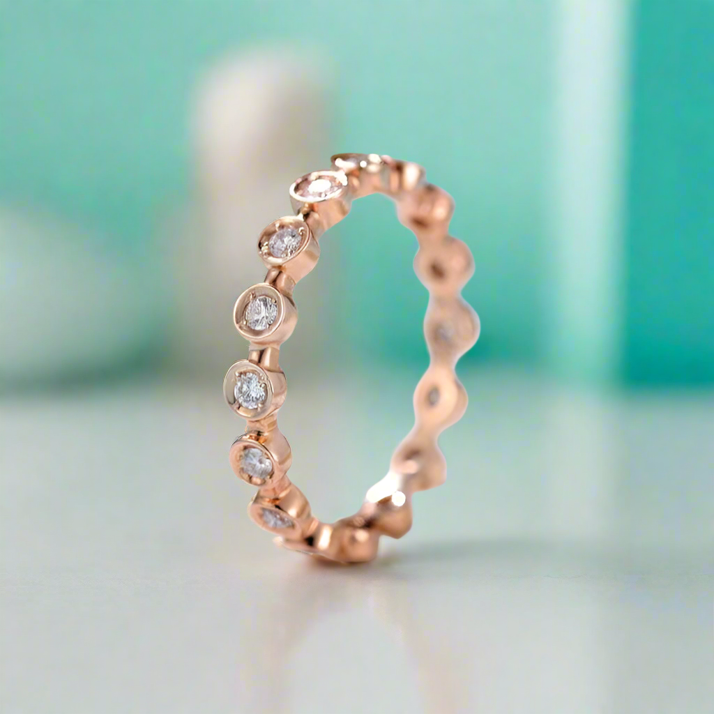 14K Rose Gold Round Diamond Eternity Wedding Band-Evani Naomi Jewelry
