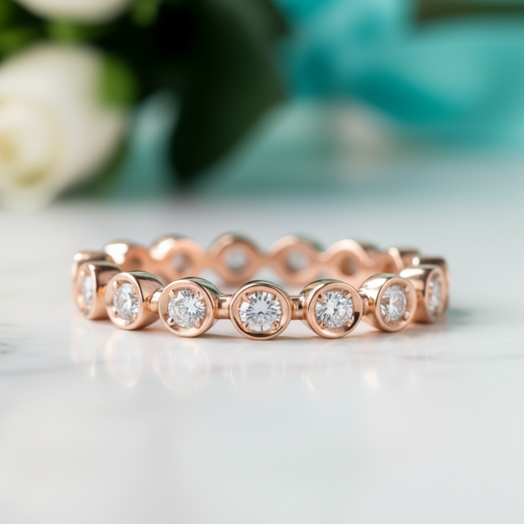 14K Rose Gold Round Diamond Eternity Wedding Band-Evani Jewelry