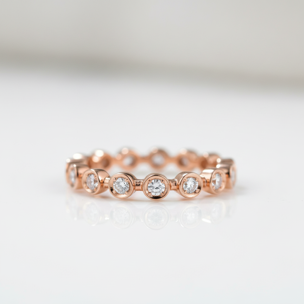 14K Rose Gold Round Diamond OptionEternity Wedding Band - Evani Naomi Jewelry
