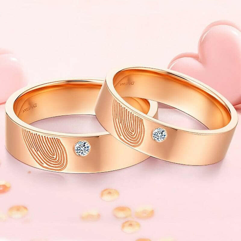 14K Rose Gold Round Moissanite Fingerprint Wedding Band-Evani Naomi Jewelry