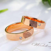 14K Rose Gold Round Moissanite Fingerprint Wedding Band-Evani Naomi Jewelry