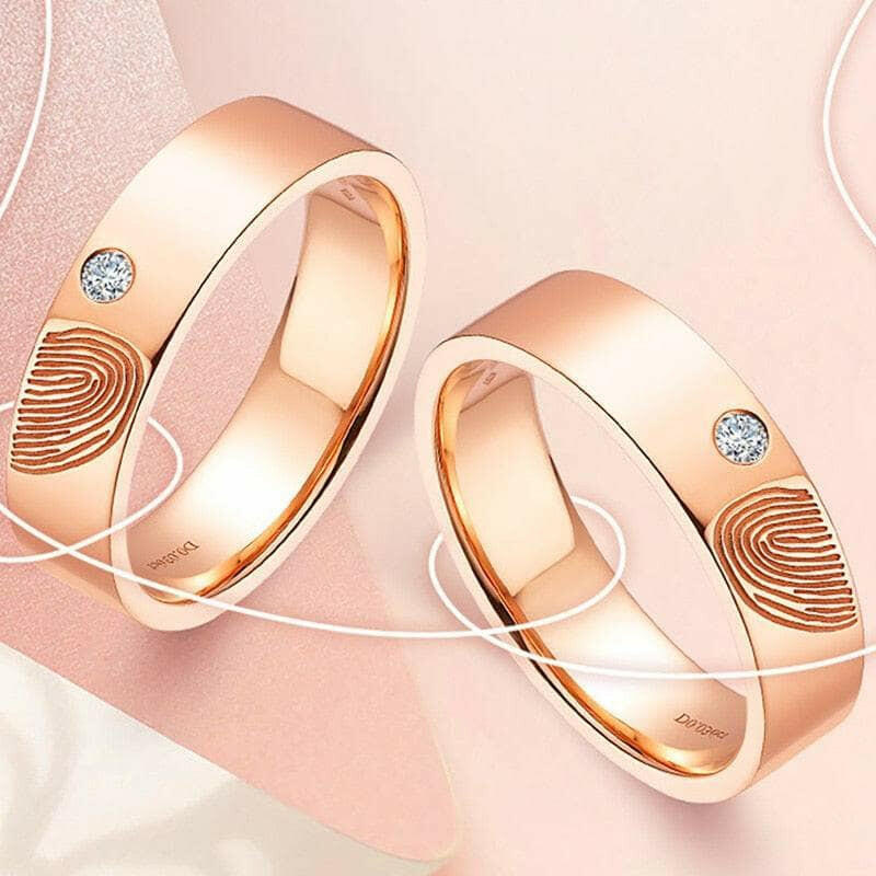 14K Rose Gold Round Moissanite Fingerprint Wedding Band-Evani Naomi Jewelry