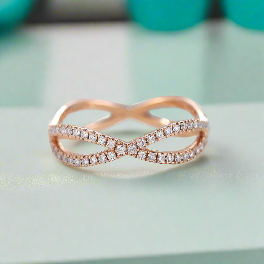 14K Rose Gold Split Shank Wedding Band with Round Diamonds-Evani Naomi Jewelry