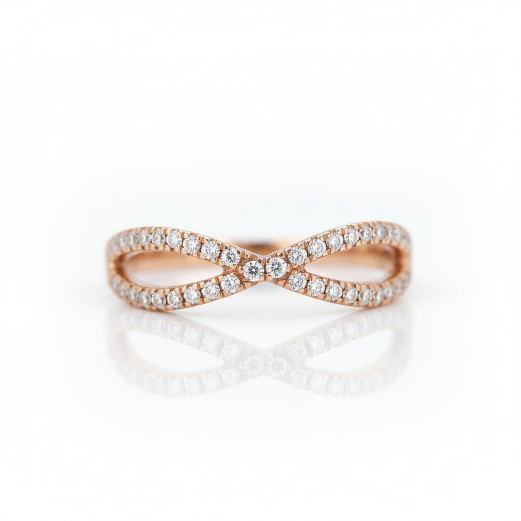 14K Rose Gold Split Shank Wedding Band with Round Diamonds - Evani Naomi Jewelry