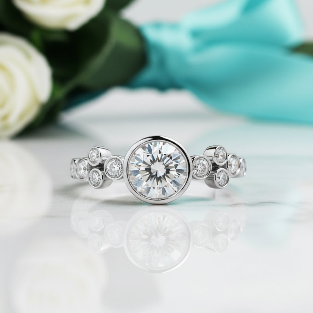 14K White Gold 0.8 Ct Round Cut Diamond Engagement Ring-Evani Jewelry