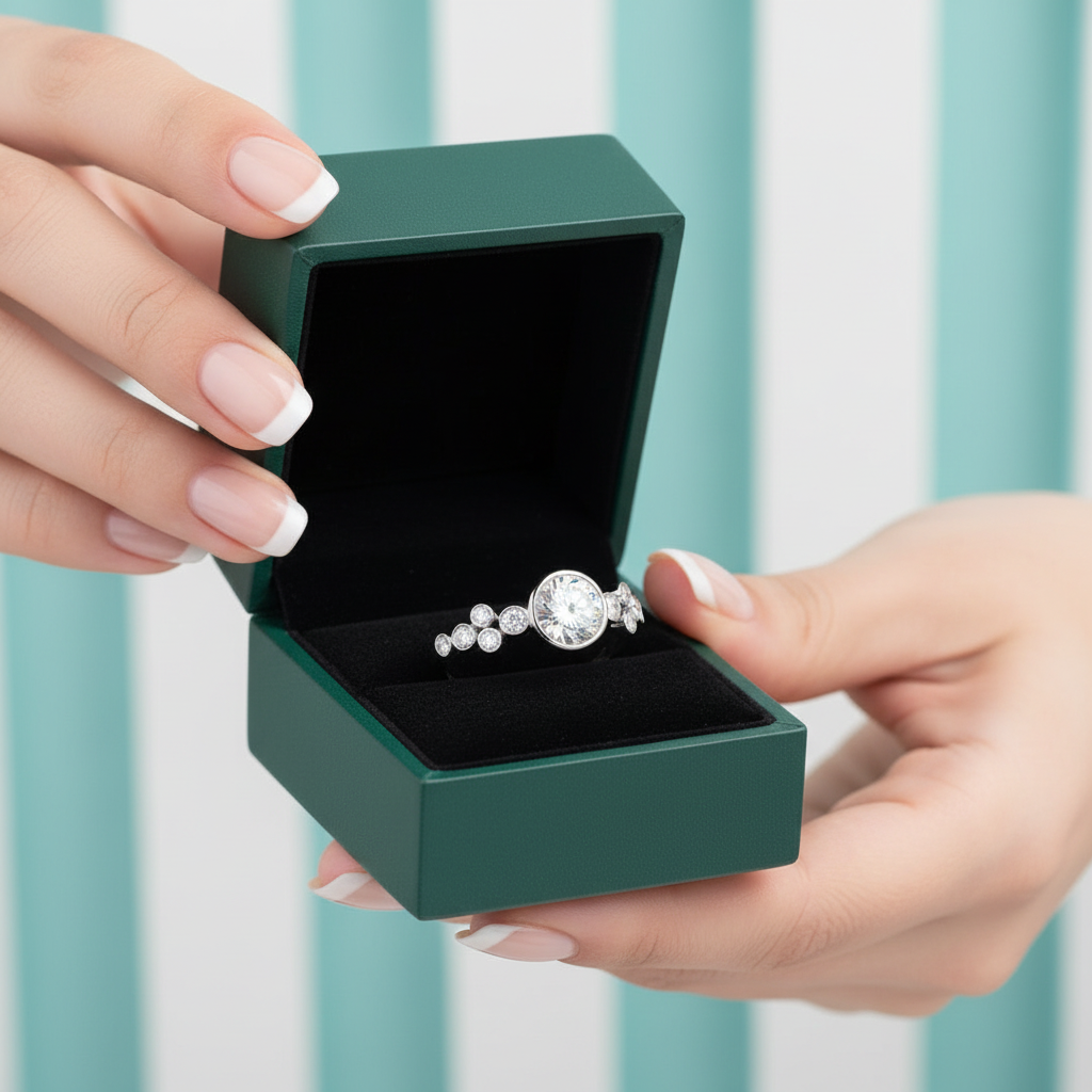 14K White Gold 0.8 Ct Round Cut Diamond Option Engagement Ring - Evani Naomi Jewelry