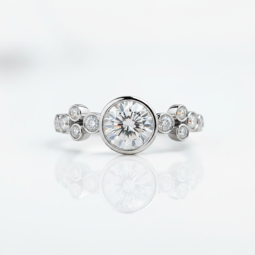 14K White Gold 0.8 Ct Round Cut Diamond Option Engagement Ring - Evani Naomi Jewelry