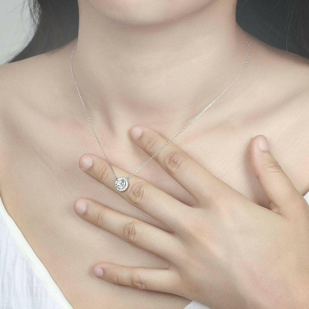 14K White Gold 1.0 Ct Diamond Halo Pendant Necklace-Evani Naomi Jewelry