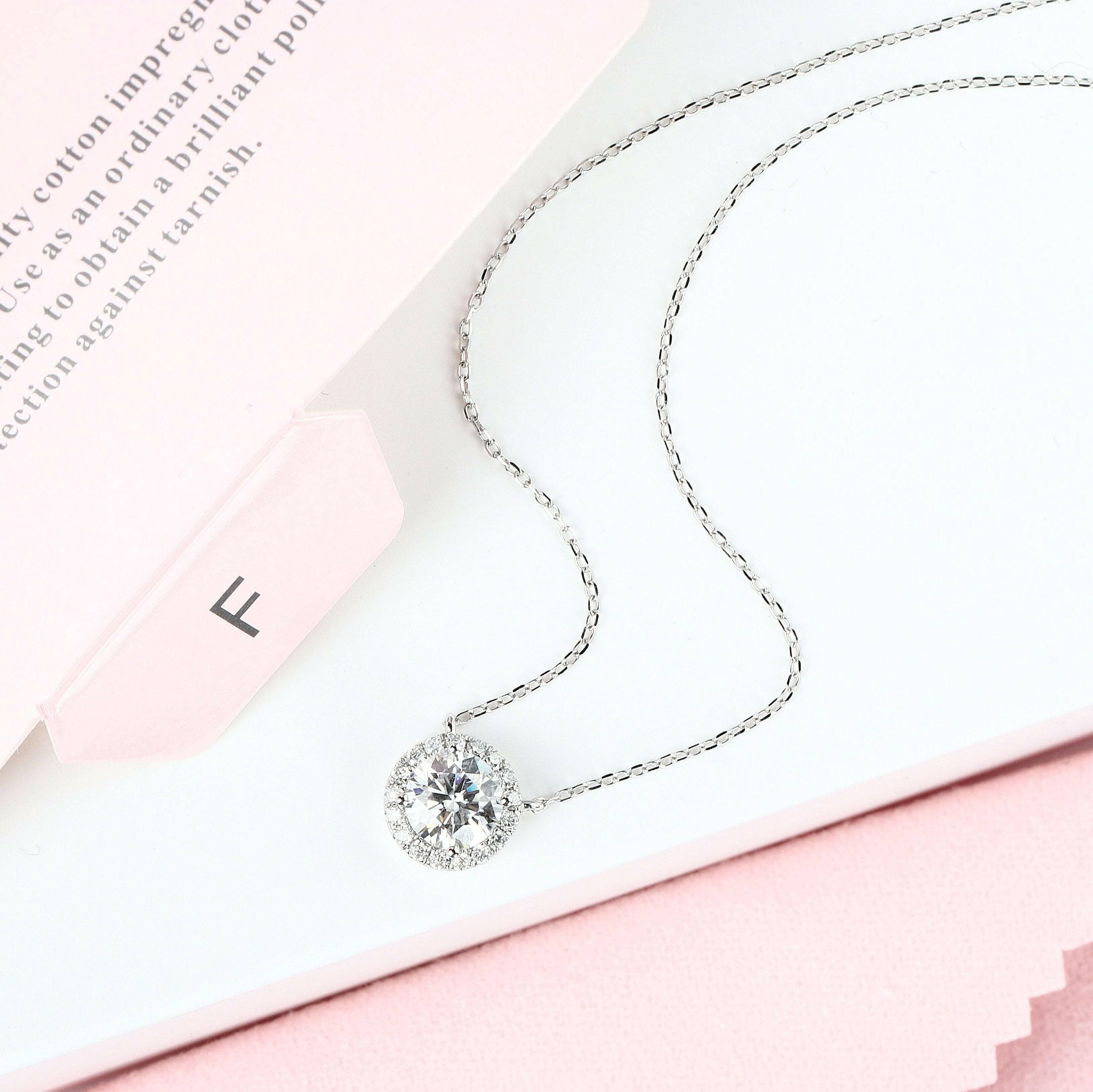 14K White Gold 1.0 Ct Diamond Halo Pendant Necklace-Evani Naomi Jewelry