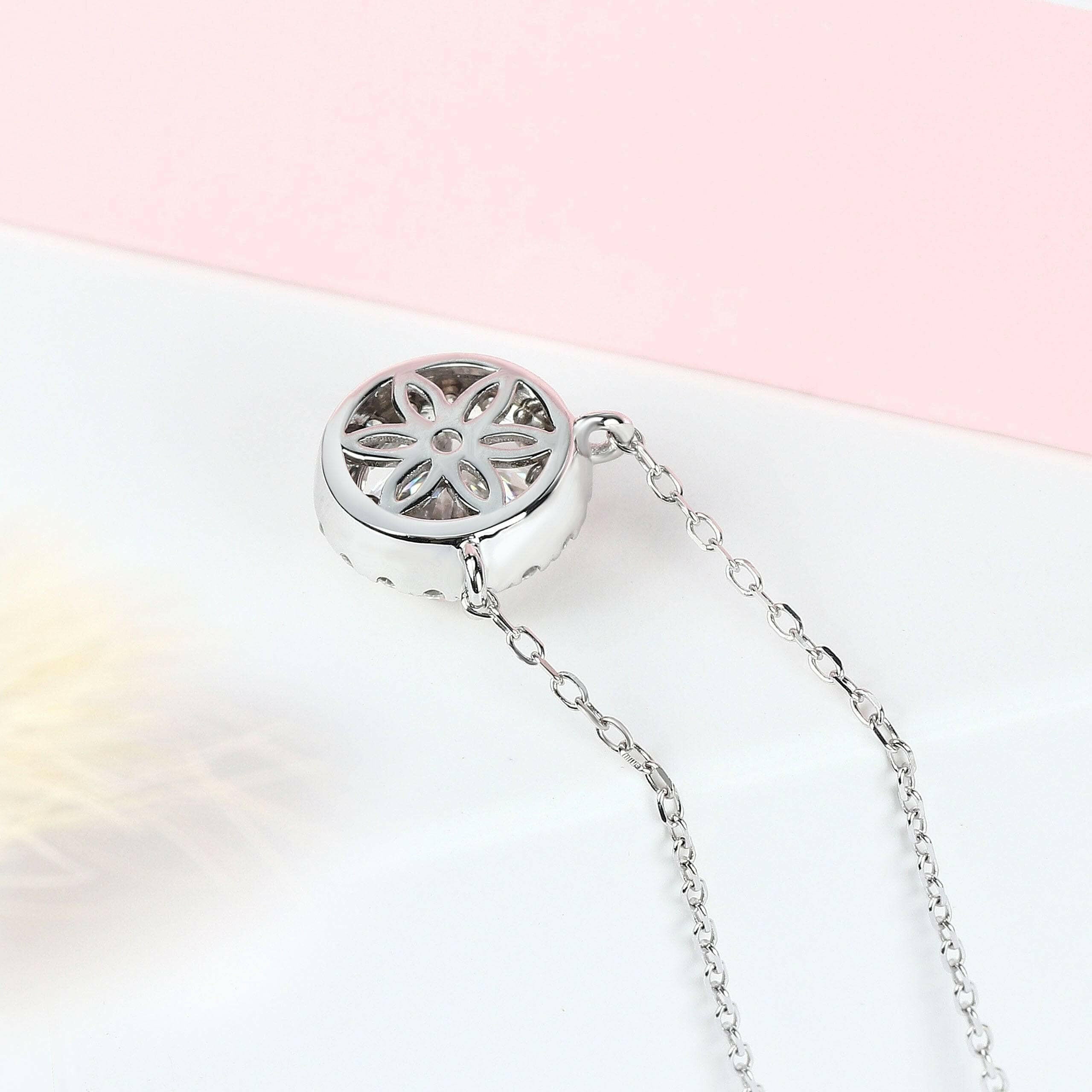 14K White Gold 1.0 Ct Diamond Halo Pendant Necklace-Evani Naomi Jewelry