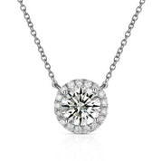 14K White Gold 1.0 Ct Diamond Halo Pendant Necklace-Evani Naomi Jewelry