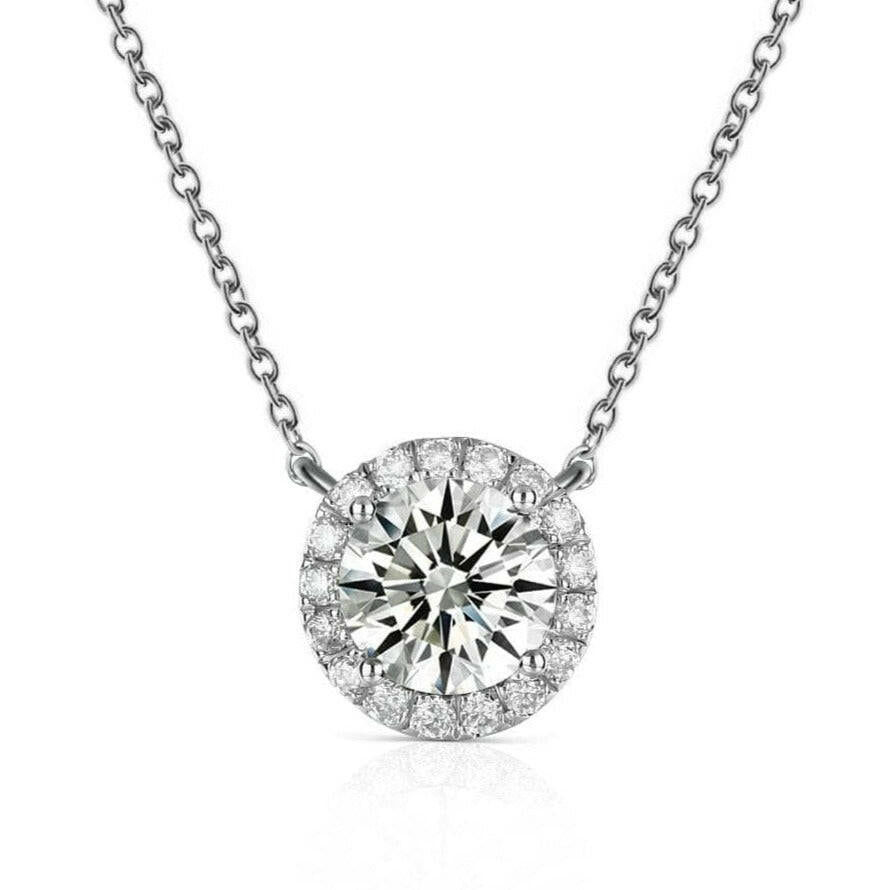14K White Gold 1.0 Ct Diamond Halo Pendant Necklace-Evani Naomi Jewelry