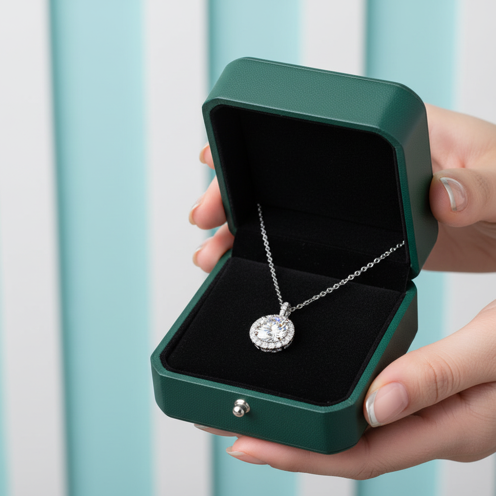 14K White Gold 1.0 Ct Diamond OptionHalo Pendant Necklace