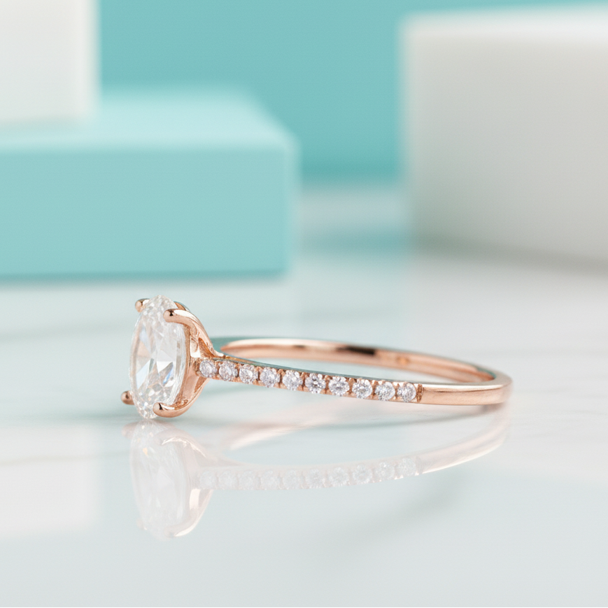 14K White Gold 1.0 Ct Oval Cut Diamond Engagement Ring-Evani Jewelry