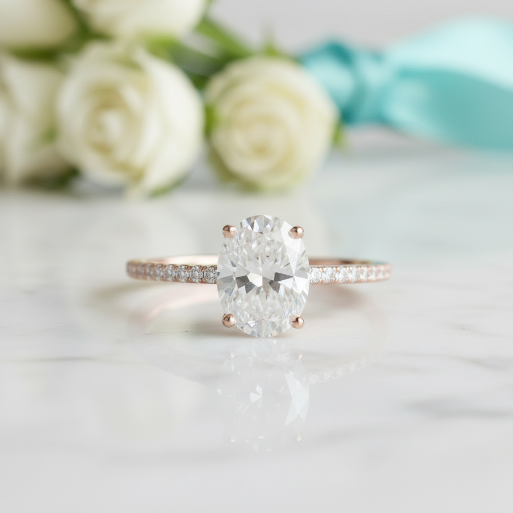 14K White Gold 1.0 Ct Oval Cut Diamond Engagement Ring-Evani Jewelry