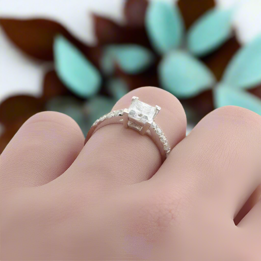 14K White Gold 1.0 Ct Princess Cut Engagement Ring-Evani Jewelry