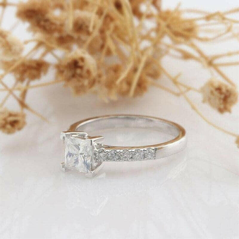 14K White Gold 1.0 Ct Princess Cut Engagement Ring-Evani Naomi Jewelry