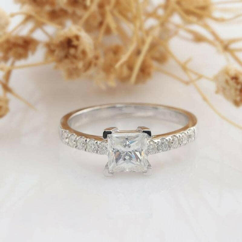 14K White Gold 1.0 Ct Princess Cut Engagement Ring-Evani Naomi Jewelry