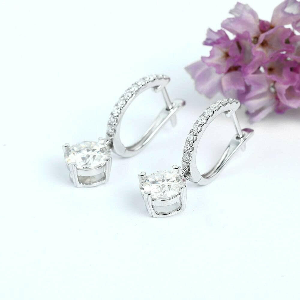 14K White Gold 1.0 Ct Round Diamond Drop Earrings-Evani Naomi Jewelry