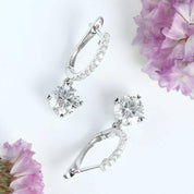 14K White Gold 1.0 Ct Round Diamond Drop Earrings-Evani Naomi Jewelry
