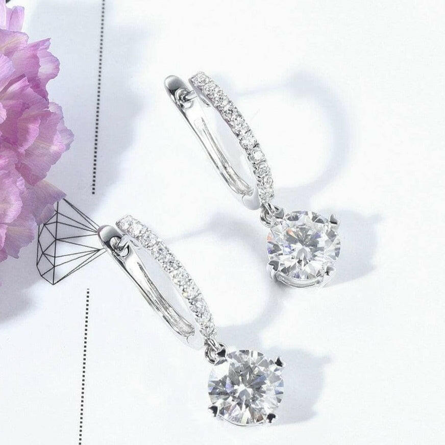 14K White Gold 1.0 Ct Round Diamond Drop Earrings-Evani Naomi Jewelry