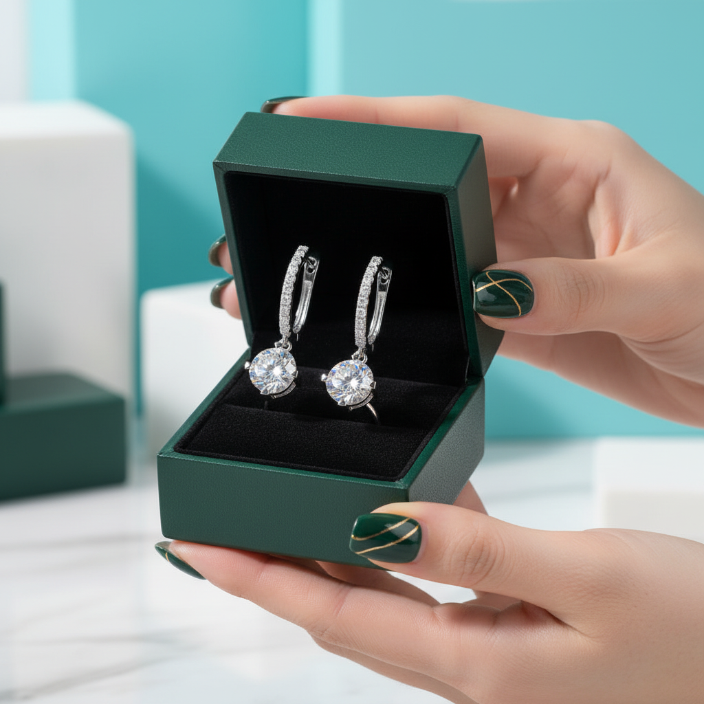 14K White Gold 1.0 Ct Round Diamond Option Drop Earrings - Evani Naomi Jewelry