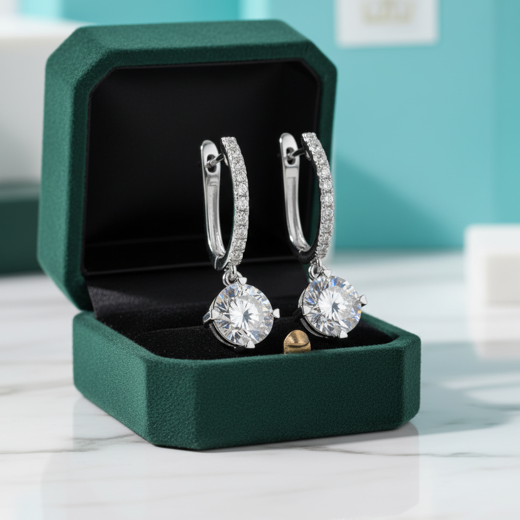 14K White Gold 1.0 Ct Round Diamond Option Drop Earrings - Evani Naomi Jewelry