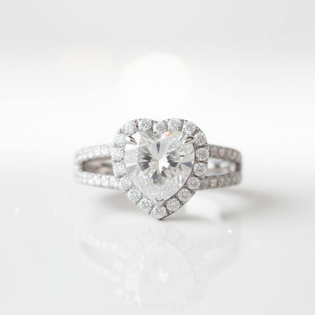 14K White Gold 2.0 Ct Heart Shaped Diamond Option Engagement Ring - Evani Naomi Jewelry