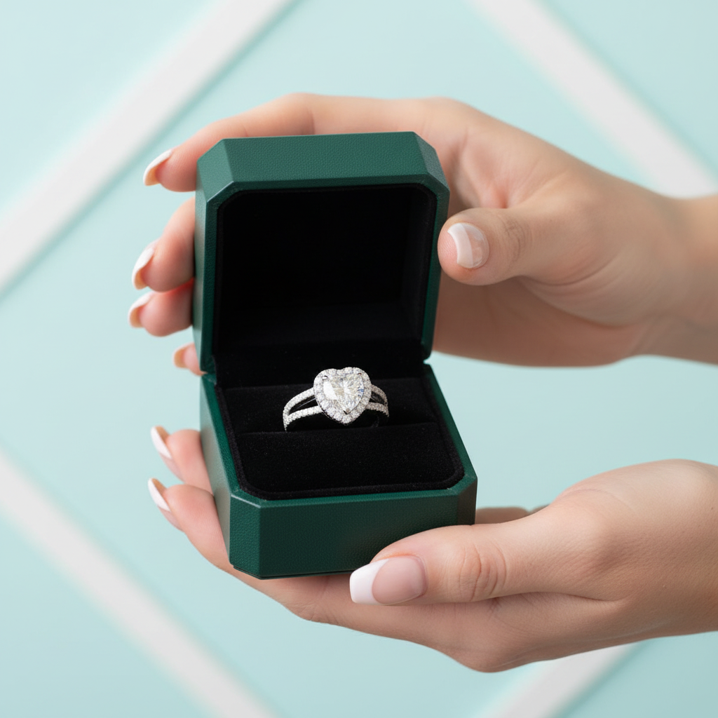 14K White Gold 2.0 Ct Heart Shaped Diamond Option Engagement Ring - Evani Naomi Jewelry
