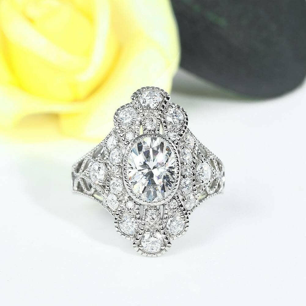 14K White Gold 2.0 Ct Oval Cut Diamond Halo Engagement Ring-Evani Jewelry