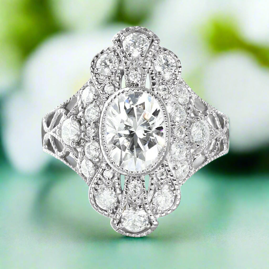 14K White Gold 2.0 Ct Oval Cut Diamond Halo Engagement Ring-Evani Jewelry
