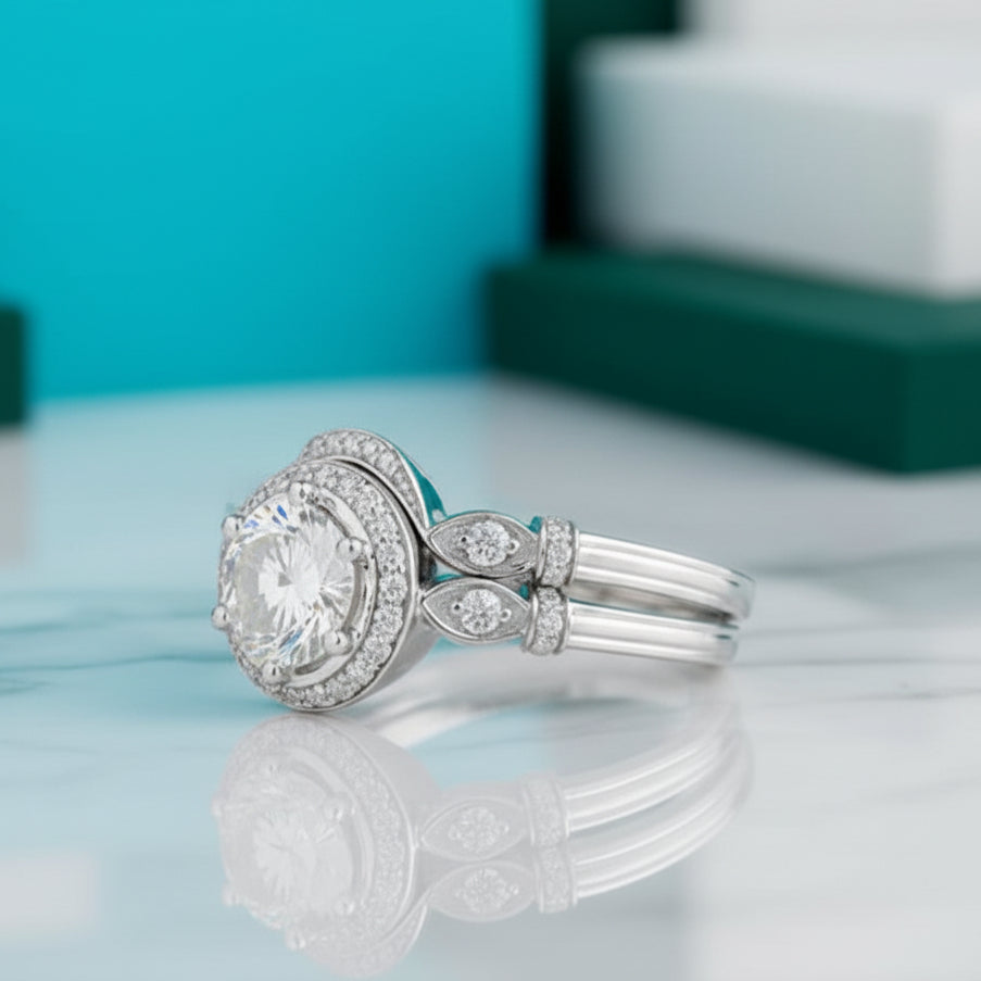 14K White Gold 2.0 Ct Round Diamond Engagement Ring Set-Evani Jewelry