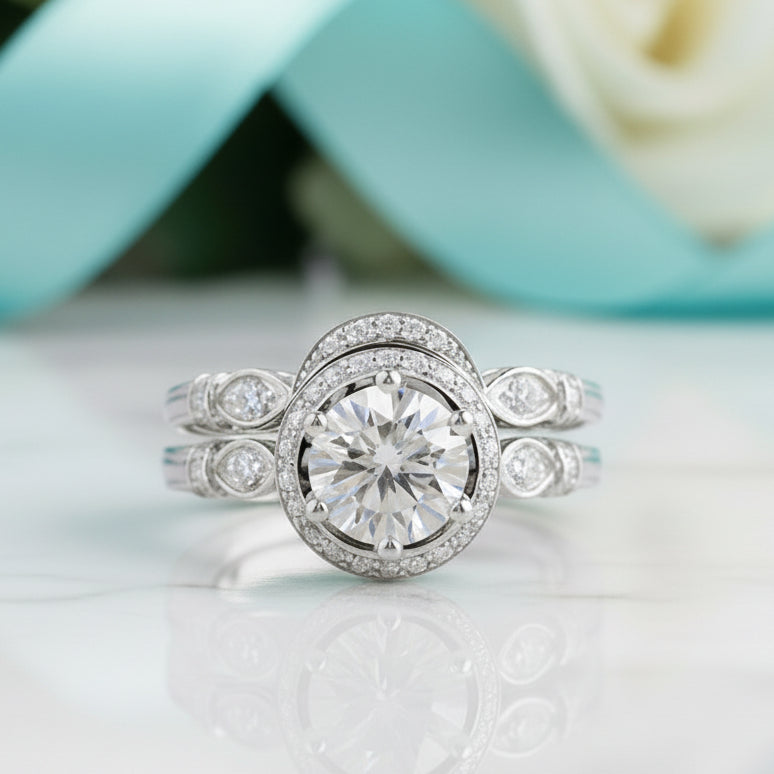 14K White Gold 2.0 Ct Round Diamond Engagement Ring Set-Evani Jewelry