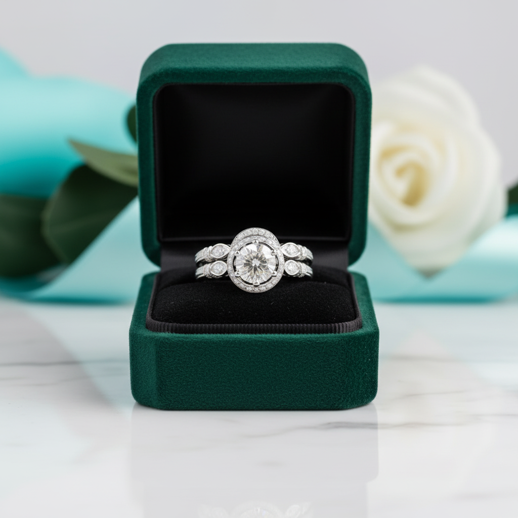 14K White Gold 2.0 Ct Round Diamond OptionEngagement Ring Set - Evani Naomi Jewelry