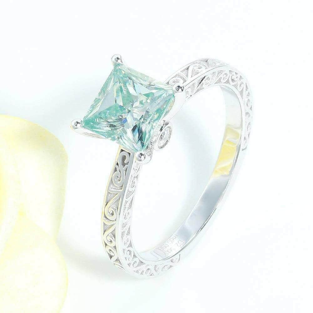 14K White Gold 2.5 Ct Blue Princess Cut Engagement Ring-Evani Naomi Jewelry