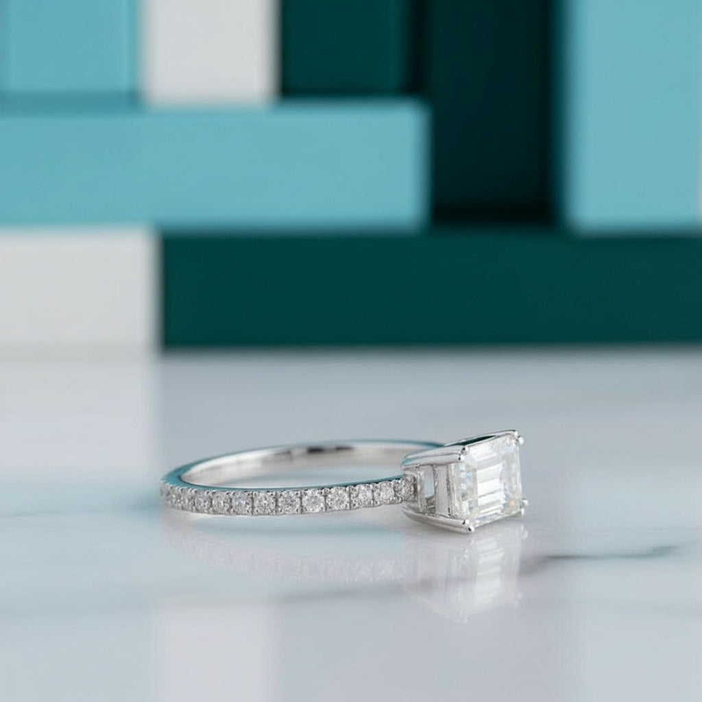 14K White Gold Emerald Cut Diamond Engagement Ring-Evani Jewelry