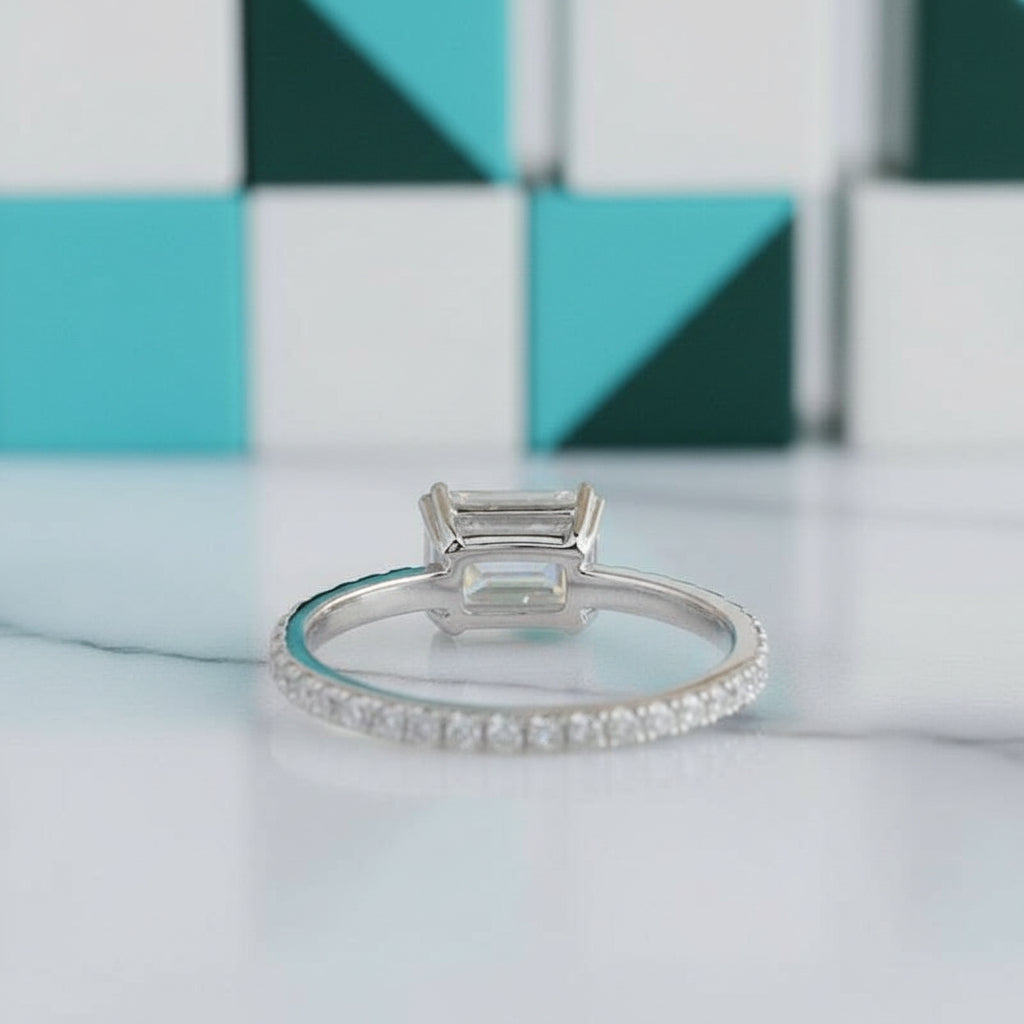 14K White Gold Emerald Cut Diamond Engagement Ring-Evani Jewelry