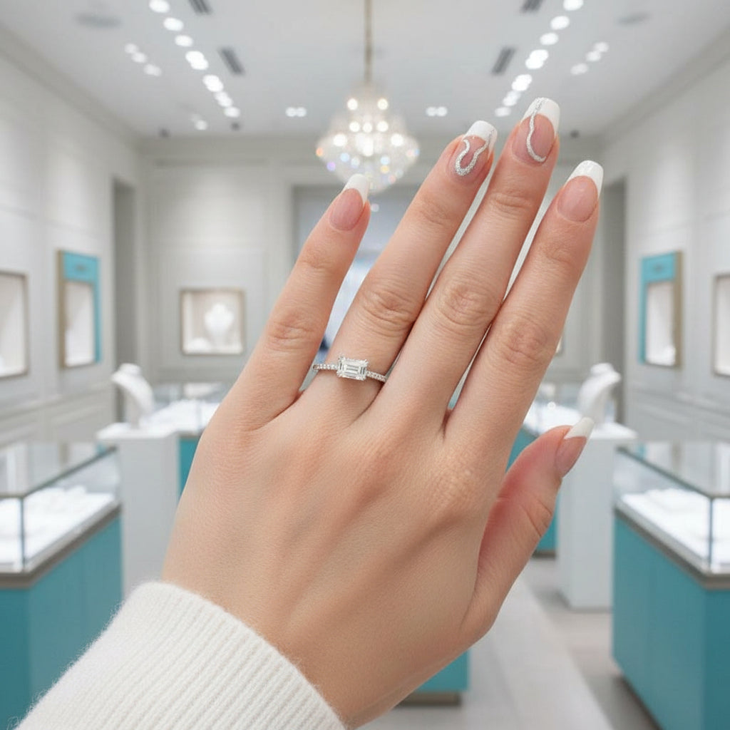 14K White Gold Emerald Cut Diamond Engagement Ring-Evani Jewelry