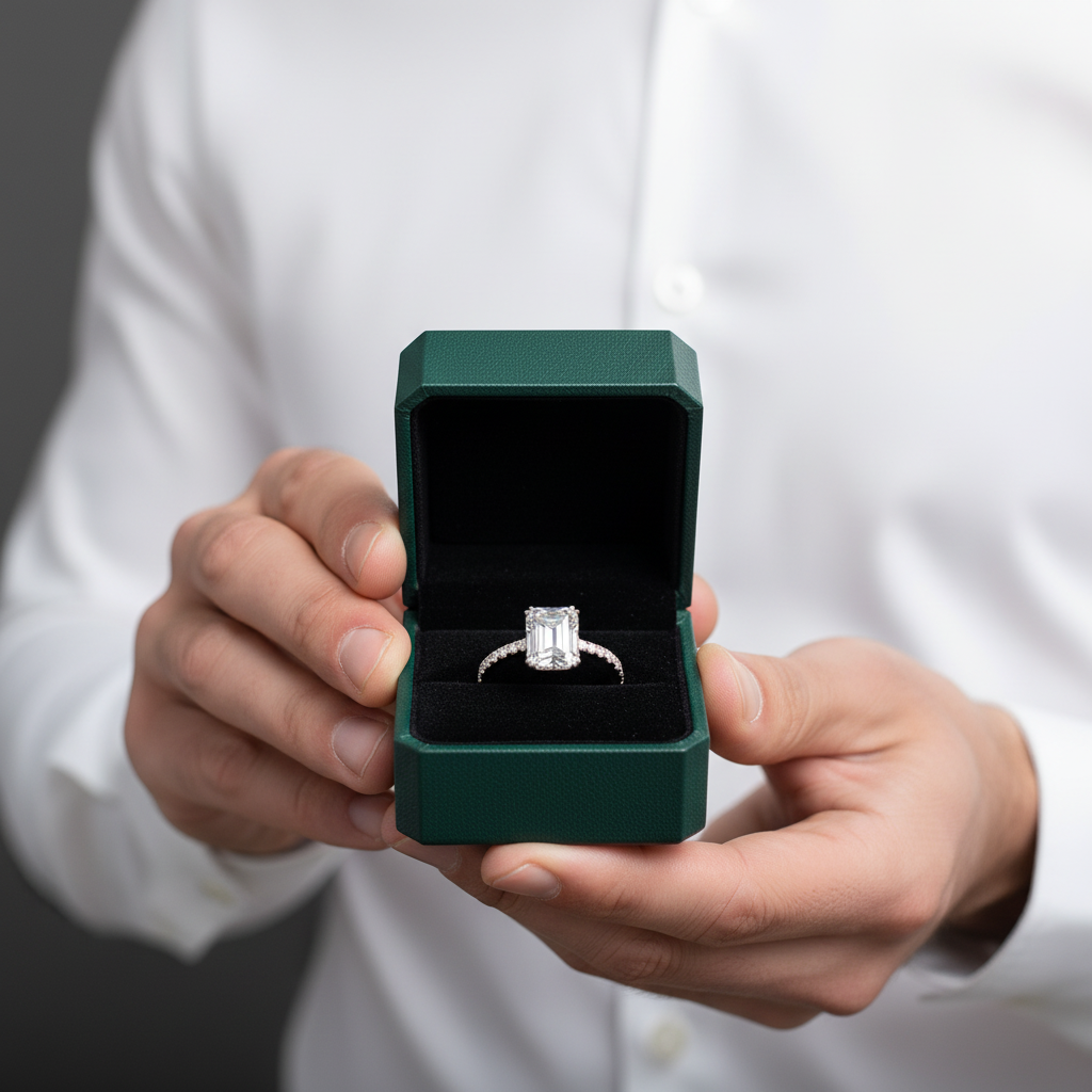 14K White Gold Emerald Cut Diamond OptionEngagement Ring - Evani Naomi Jewelry