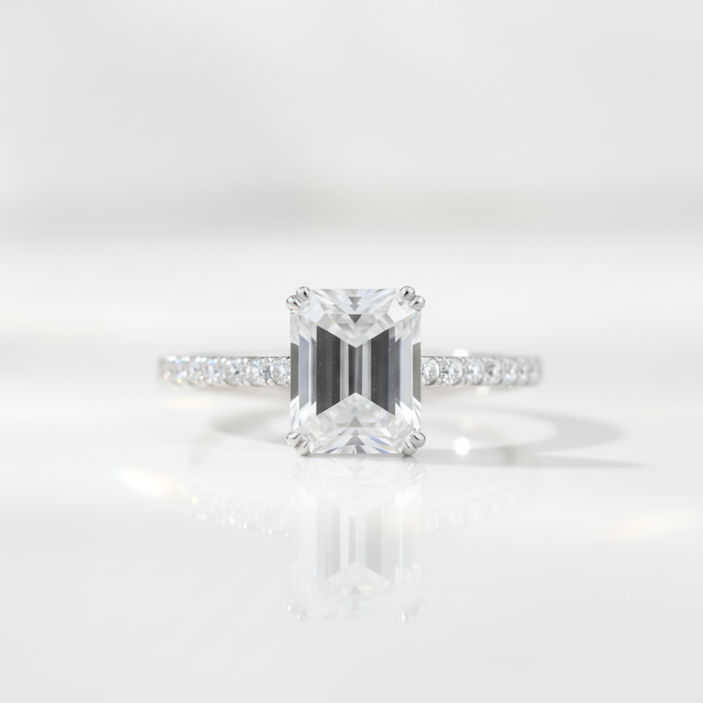 14K White Gold Emerald Cut Diamond OptionEngagement Ring - Evani Naomi Jewelry